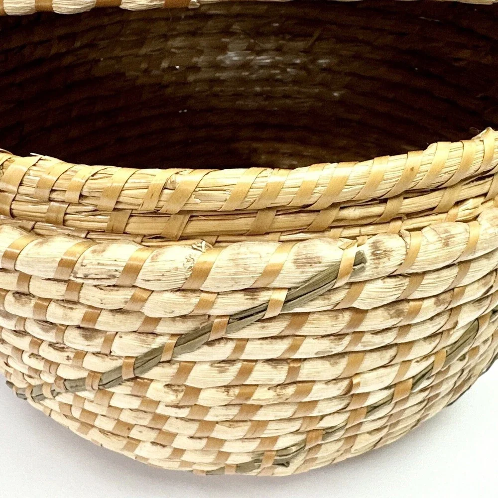 Hand‎ Woven Knitting Basket w/ Hole Basket Yarn Bowl Sweet grass Woven 12”W